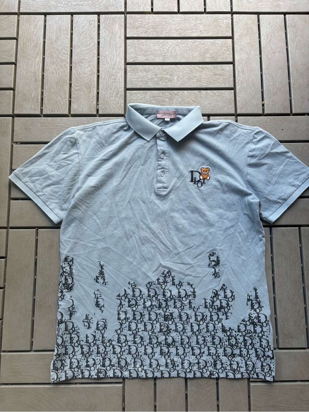 Dior Light Gray Polo with Bear & Monogram Hem AUTHENTIC